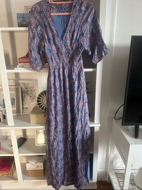 Tory Burch Blue and coral Paisley Maxi Dress